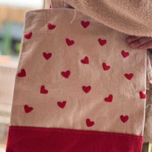 Red Heart Tote Bag | Handmade Embroidered Canvas