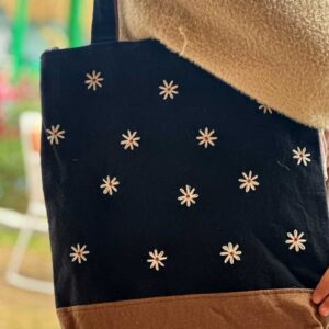 Daisy Bloom Canvas Tote Bag | Handmade Embroidered Design
